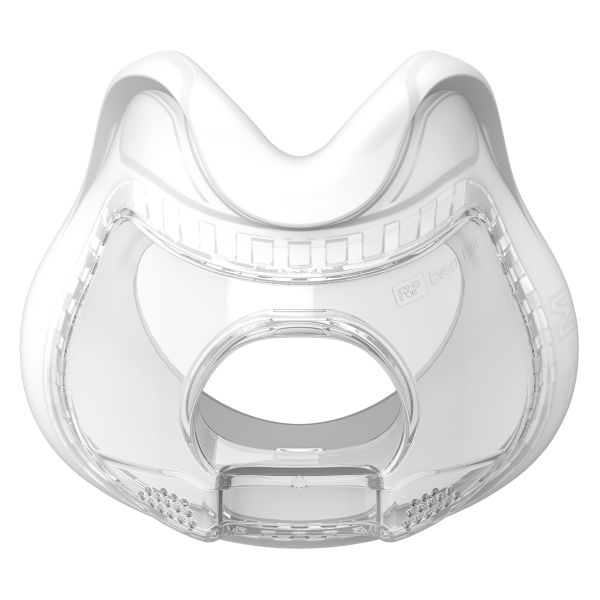 Front view of the Fisher and Paykel Evora Full Face seal, showing the nose bridge notch and vent grille