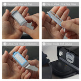 A four-step diagram showing how to insert the DreamStation 2 disposable filter and foam filter into the machine