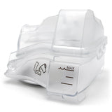 Photograph of the ResMed HumidAir standard water tub with the hinged lid closed, showing the molded fill line