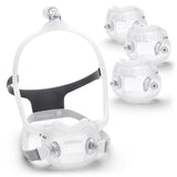 The DreamWear Full Face mask beside all four cushion sizes, labelled Small, Medium, Medium Wide and Large