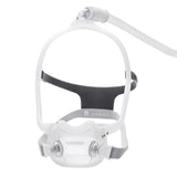 Philips DreamWear Full Face mask assembled with tubing attached, showing the hollow frame arms and under-nose cushion
