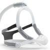 Three-quarter rear view of the Philips DreamWisp showing the crown tube elbow, Frame Connector and headgear straps