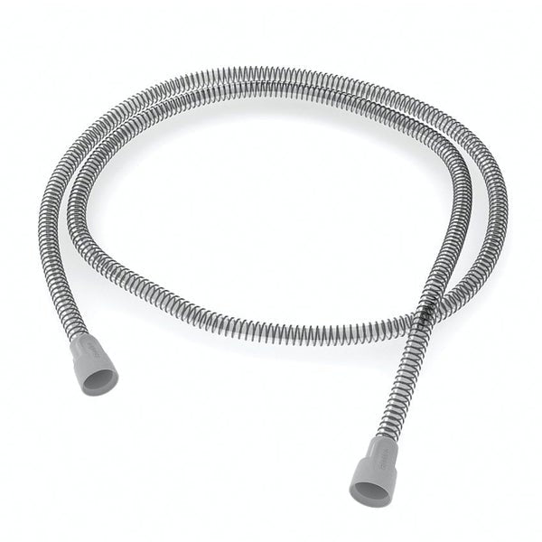 ResMed SlimLine tube, double-loop coil on a plain white background, plain gray push-fit cuffs