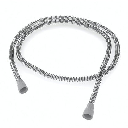 ResMed SlimLine tube, double-loop coil on a plain white background, plain gray push-fit cuffs