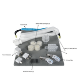 Transcend Essentials Pack contents, each item labeled by Transcend, from the WhisperSoft muffler kit to the travel adapters