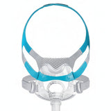 Fisher and Paykel Evora Full Face mask front view, showing the teal headgear and below-nose seal