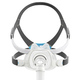 Front view of the ResMed AirFit F40 full face mask with its headgear, compact frame and short tube