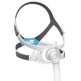 Angled view of the AirFit F40 from the left, with the headgear size tag on the side strap