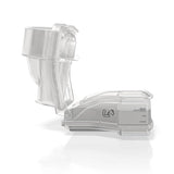 ResMed HumidAir reusable water tub opened on its hinge, showing the lid and base separated