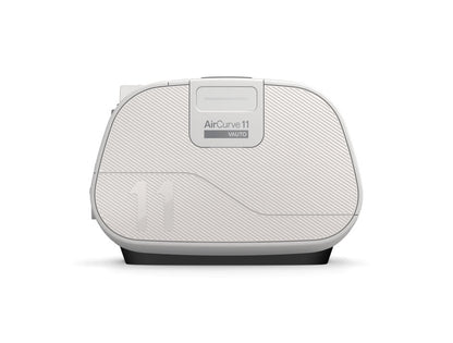 Side profile of the ResMed AirCurve 11 VAuto with the AirCurve 11 VAuto badge on the panel