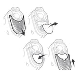 Line drawing in four steps showing the AirMini filter cover sliding off and a new filter going in