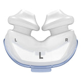Front view of the AirFit P10 Large pillows cushion, showing both pillow tips and the L, R marked key ring