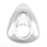 Front view of the Fisher and Paykel Vitera RollFit XT seal, showing the triangular shape, vent grille and elbow port