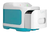 Photograph of the Lumin device with the drawer pulled open, showing the reflective UV sanitizing chamber