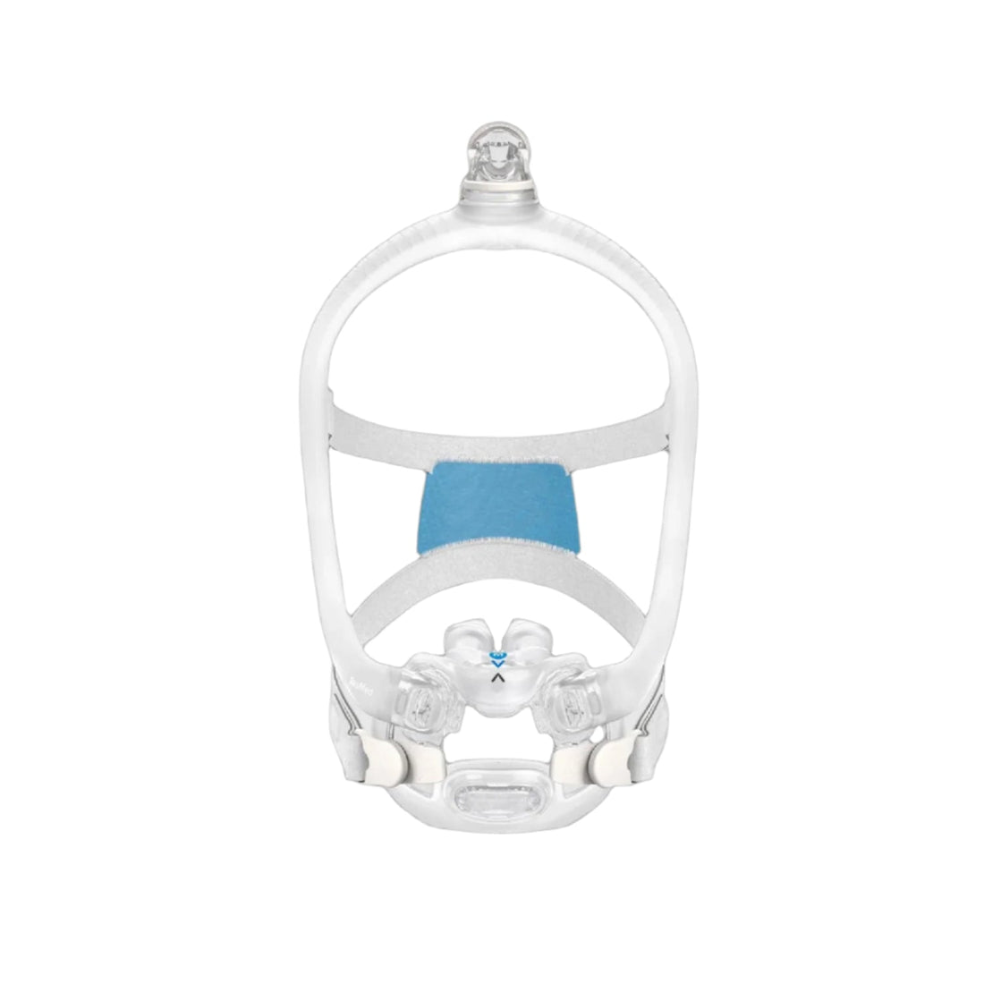 Front view of the ResMed AirFit X30i oral nasal mask with nasal pillows, oral cushion and top-of-head elbow