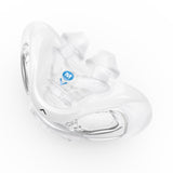 Close-up of the ResMed AirFit X30i nasal pillows cushion seated in the X30i oral cushion, M marker visible